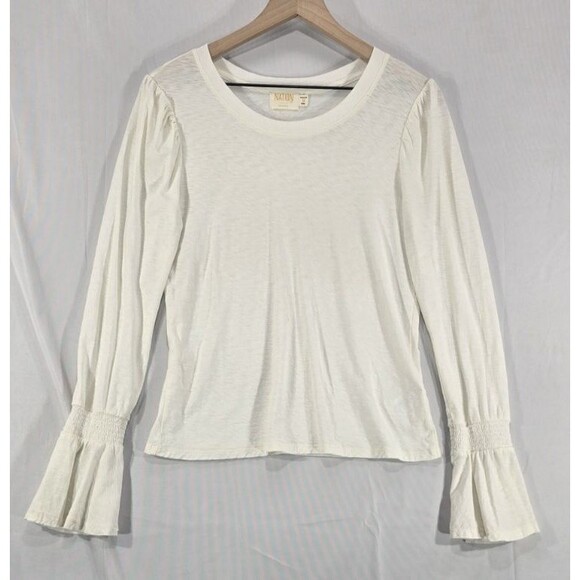 Nation Ltd Womens Penny Tee Pima Cotton Puff Sleeve Flounce Cuff Cream Medium - Picture 1 of 15